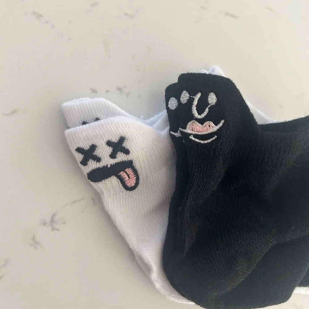 Sockopath Low-Cut Socks with Cute Expression Embroidery (2 Pairs), Size: 4-10